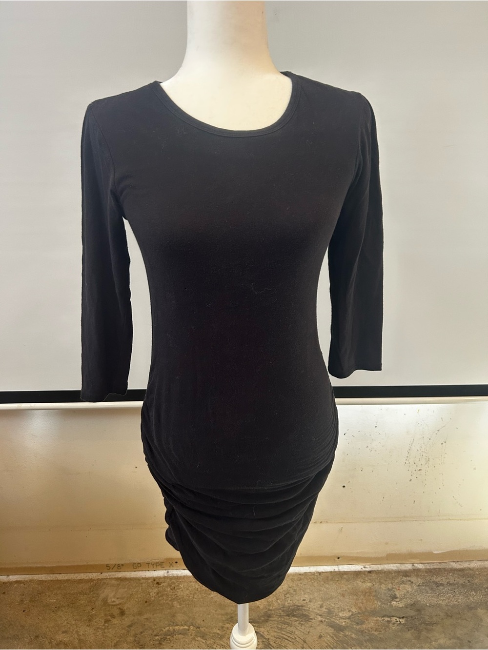 James Perse Black 3 Quarter Length Ruched Hem Dress